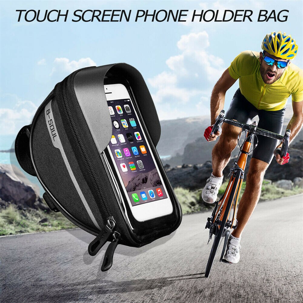 Mountain Bicycle Touch Screen Bag Rainproof Durable Bike Cell Phone Holder Front Frame Top Tube Bag
