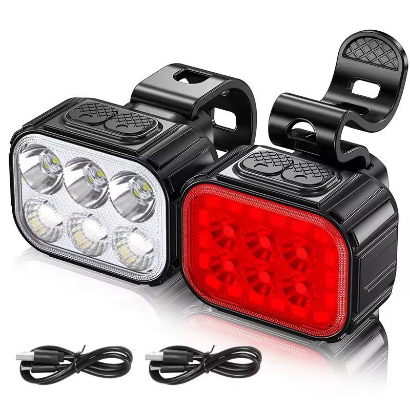 Waterproof Battery Bike Headlights LED Rechargeable Road Use Bicycle Light Set