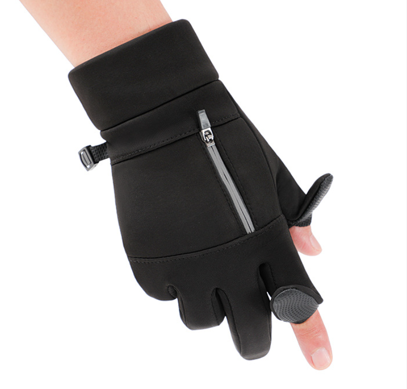 Men's Thickened Two-Finger Touch Screen Riding Gloves Anti-Slip Leakage Resistant for Winter Outdoor Cycling Autumn/Winter